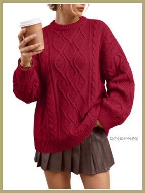 Oversized Cable Knit Sweater 40% Acrylic 60% Cotton Long Sleeve Pullover